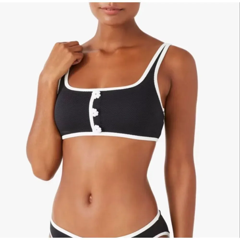 Kate Spade New York Pique Texture Contrast Square Neck Bralette swim top S NWT